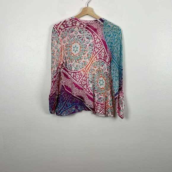 Chico's Women 1 Medium Multicolor Open Cardigan Sweater Ruched Sleeves Causal - Picture 4 of 8